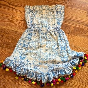 Athena Procopiou silk strapless dress w/beautiful pom pom trim special & unique